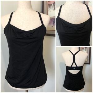Lululemon CYB Tank Black Open Back Built-In Bra Shelf Support XS Workout Tank‎